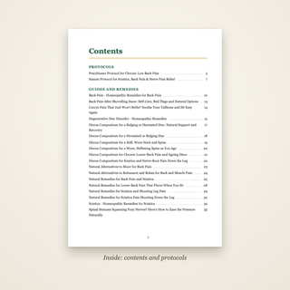 The Back & Sciatica Book - contents page