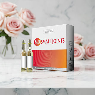 A box of Guna MD Small Joints ampoules, intended for improving mobility of small joints.