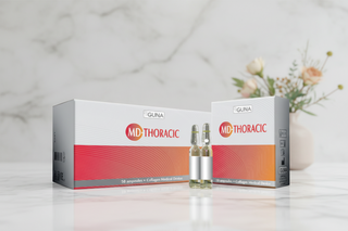 A box of Guna MD Thoracic ampoules, intended for improving mobility of the thoracic tract of the spine and assisting in movement.